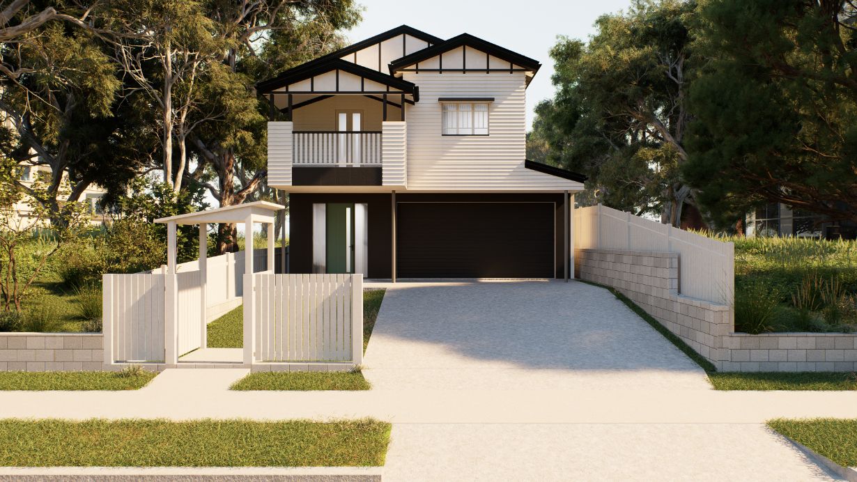 Exterior of modern house architecture with clean lines and landscaped front yard